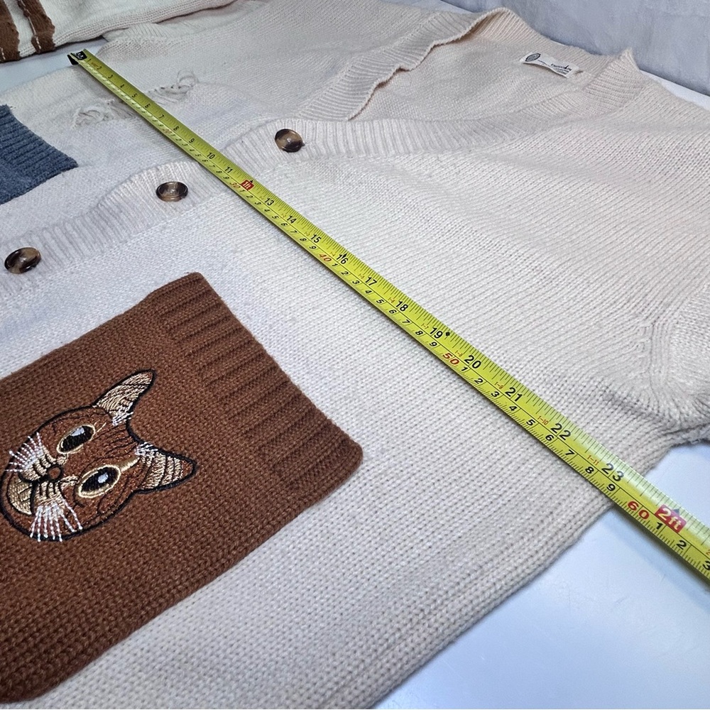Enguolin Cat Pocket Oversized Cardigan Cream Knit Distressed Indie Twee Size XL - Picture 9 of 11